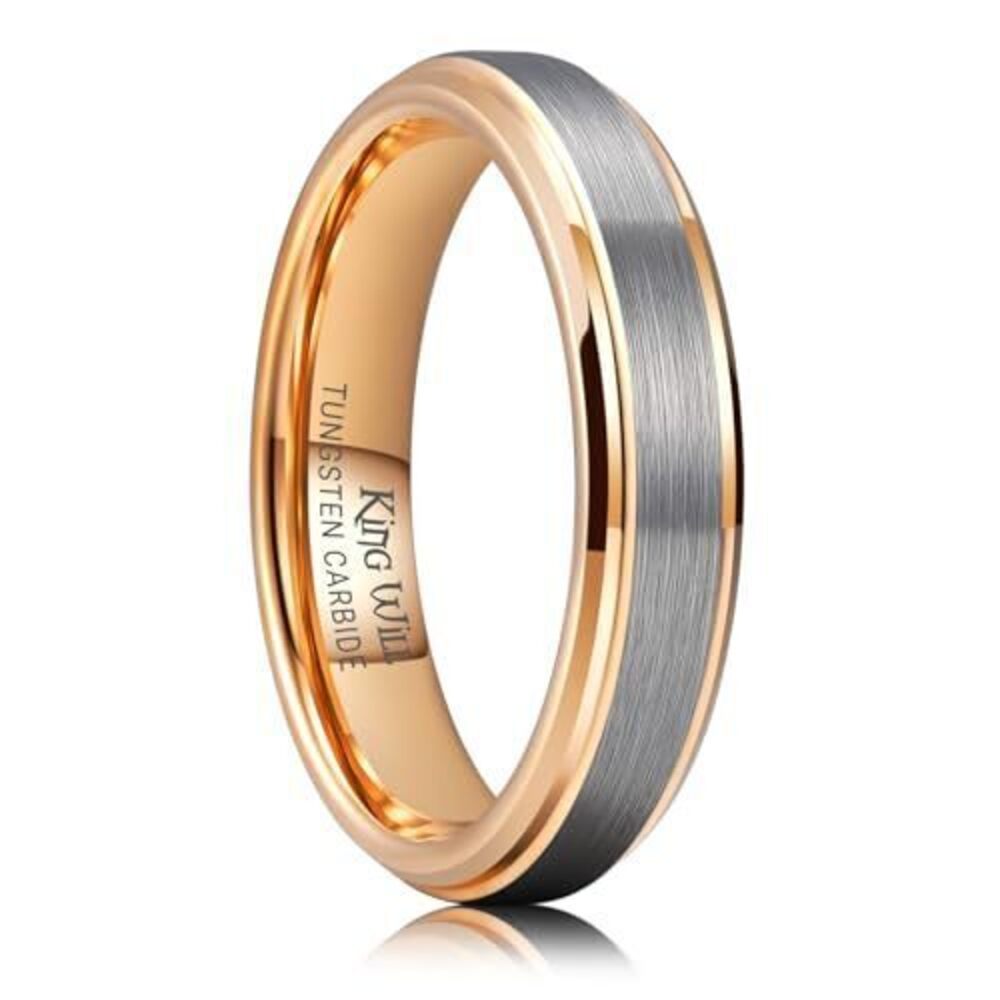 8538 Unisex 5mm 18k Rose Gold Plated Tungsten Carbide Ring Two Tone Wedding